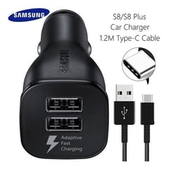 SAMSUNG - Cargador De Auto Carga Rápida 15W 2 Cables Tipo-C, V8 -NEGRO