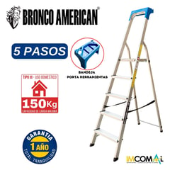 BRONCO AMERICAN - Escalera Aluminio Tipo Banqueta de 5 Pasos.