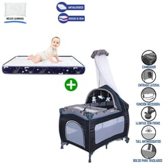 EBABY - Cuna Corral Mecedora Azul 716 + Colchón Azul