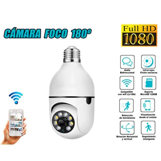 IMPORTADO MC - Cámara Seguridad Foco 180º WiFi Inteligente Full HD