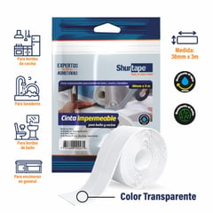 SHURTAPE - Cinta Impermeable Transparente - para baño y cocina 38mm x 3m