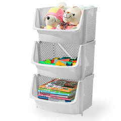 SASHIJA - Caja Organizador Apilable Guarda Juguetes para Niños U80 Blanco X3