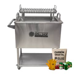THE GRILL SHOP - Caja china mediana full acero inoxidable Guantes Carbon Cerveza
