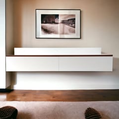 GENERICO - Mueble Mesa para TV Flotante Minimalista Blanco con Borde Marrón