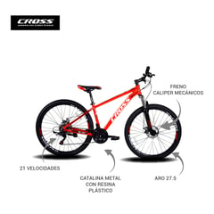 CROSSBIKE - Bicicleta Aro 27.5 Vigorous Roja