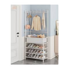 GRETAIL - Zapatera Esquinero Perchero Organizador 5 Niveles Grande 170cm Blanco