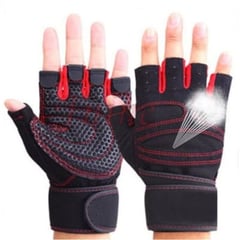 GENERICO - Guantes Deportivo para Pesas con Muñequera Talla M Rojo