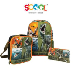 SCOOL - - Set mochila oficio lonchera y cartuchera Jurassic