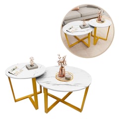 BUYPAL - Mesa de Centro Moderna de Metal y Madera 2 Piezas