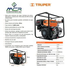 TRUPER - Motobomba autocebante de 15 HP a gasolina 4" x 4" 4 tiempos