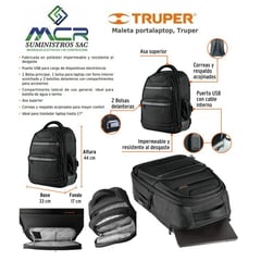 TRUPER - Mochila Porta Laptop hasta 17 pulgadas