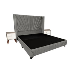 BARAKA HOME - Dormitorio Lienz Queen + Cabecera + 2 Veladores - Gris Oscuro