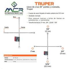 TRUPER - LLAVES DE CRUZ 20" 50cm