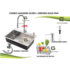 IMPORTADO MC - COMBO LAVADERO 60x45x23cm ACERO SATINADO + GRIFERIA AGUA FRIA