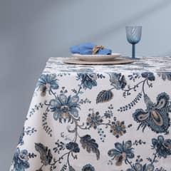 CASIOPIA - Mantel antimanchas rectangular 6 sillas FLORA AZUL