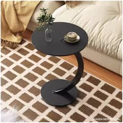 INSPIRA - Mesa Auxiliar Circular Moderna en Forma de C Negro o Marmoleado