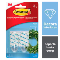 COMMAND - Gancho 3M Adhesivo Curvo Transparente x 2 unid