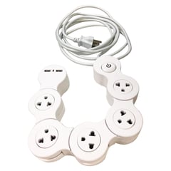 HALUX - Extensión 5 Tomas Universal + Tierra 3 Metros 2 Puertos USB Blanco