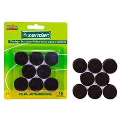 ZENDER - Pads de Felpa Adhesiva Circular Negro 1" x 16 unid.