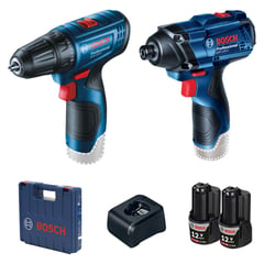 BOSCH - Taladro Atornillador Inalámbrico 3/8" 12V GSR 120-LI + Atornillador de Impacto Inalámbrico 1/4" 12V GDR 120-LI + 2 Baterías 2.0Ah + Cargador + Maletín