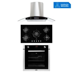 SOLE - Tricombo Cocina Empotrable 5 Hornillas SOLCO033 + Campana Decorativa 90cm Venus Pluss TURE63CO + Horno a Gas 70 Lt SOLHO007