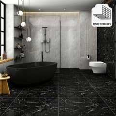 HOLZTEK - Porcelanato Vitrificado Negro Marmolizado 60x60 cm 1.44m2