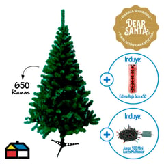 DEAR SANTA - Árbol de Navidad Canadiense 2.10m + Juego 100 Mini Luces Multicolor + Set x50 Esferas Roja 6cm