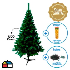 DEAR SANTA - Árbol de Navidad Canadiense 2.10m + Juego 100 Mini Luces Multicolor + Set x50 Esferas Dorada 6cm