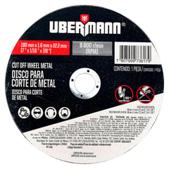 UBERMANN - Disco para Corte de Metal 7''x1/16''