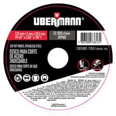 UBERMANN - Disco para Corte de Acero Inoxidable 4 1/2''x1/32''