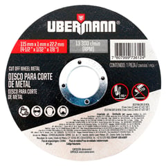 UBERMANN - Disco para Corte de Metal 4 1/2''x1/32''