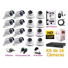 HIKVISION - Kit 16 Cámaras de Seguridad HD 720P Disco 2TB WD Completo