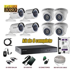 HIKVISION - Kit 8 Cámaras de Seguridad FULLHD 1080P Disco 2TB WD Completo