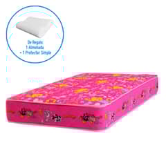 FORLI - Colchón Looney Tunes 1.5 Plazas Rosado + Almohada Silicona + Protector