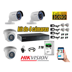 HIKVISION - Kit 4 Cámaras de Seguridad FullHD 1080p Disco 2TB Vigilancia + Kit Herramientas