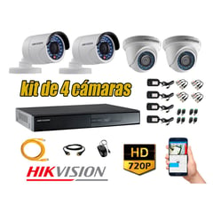 HIKVISION - Kit 4 Cámaras de Seguridad HD 720p P2P Vigilancia + Kit de Herramientas Gratis