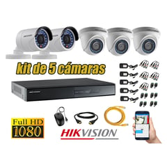 HIKVISION - Kit 5 Cámaras de Seguridad Full HD 1080p P2P Vigilancia + Kit de Herramientas