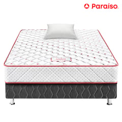 PARAISO - Cama Paraíso Consul 1.5 Plazas Gris + Colchón + Almohada + Protector