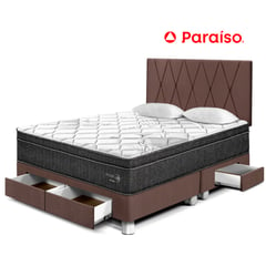 PARAISO - Dormitorio con Cajones Paraíso Pocket Star King Chocolate + Colchón + 2 Almohadas + Protector