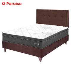 PARAISO - Dormitorio Europeo Paraíso Pocket Star 2 Plazas Chocolate + Colchón + 2 Almohadas + Protector