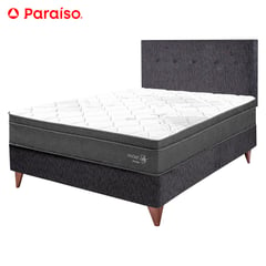 PARAISO - Dormitorio Europeo Paraíso Pocket Star 2 Plazas Charcoal + Colchón + 2 Almohadas + Protector