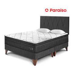 PARAISO - Dormitorio Europeo Paraíso Pocket Star King Charcoal + Colchón + 2 Almohadas + Protector