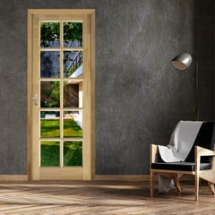 DIMFER - Puerta Exterior de Madera Pino FJ Zaragoza Vidriada 75x207cm