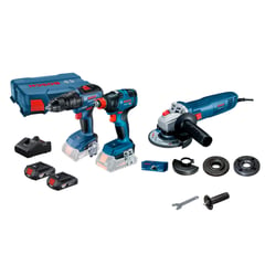 BOSCH - Taladro Atornillador Percutor GSB 18V-50 BRUSHLESS + Llave Impacto 18V GDX 18V-200 BRUSHLESS + 2 Baterías + 1 Cargador + 1 Maletín + Amoladora Eléctrica GWS700 4.5" 710W