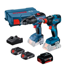 BOSCH - Taladro Atornillador Percutor GSB 18V-50 BRUSHLESS + Llave Impacto 18V GDX 18V-200 BRUSHLESS + 2 Baterías + 1 Cargador + 1 Maletín + Batería de Iones de Litio 18V GBA 18V 4.0Ah