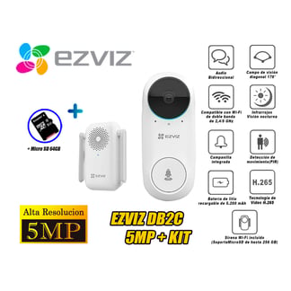 EZVIZ - Kit Videoportero DB2C 5MP inalámbrico timbre wifi Micro SD 64GB