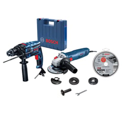 BOSCH - Taladro Percutor Eléctrico 1/2" 750W GSB 16 RE + Amoladora 4.5" GWS 700 + Maletín + Set De 10 Discos De Corte Standard For Inox 115X1.0Mm