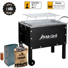 MR GRILL - Caja China Mediana Black Galvanizada + Parr Varillas + Rapibraza + Carbón 2Kg