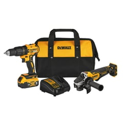 DEWALT - Taladro Percutor Inalambrico 1/2" 20V BRUSHLESS + Amoladora Angular 4-1/2" 20V BRUSHLESS + 1 Batería 5.0 Ah + 1 Cargador + Bolso