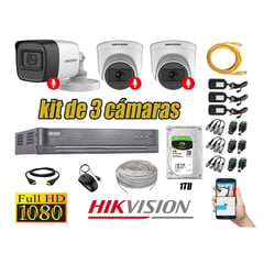 HIKVISION - Kit 3 Cámaras Seguridad Full Hd 3 Camara Audio Incorporado Lite